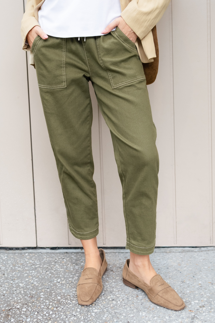 Eliana Olive Cotton Stretch Jeans,Lifestyle