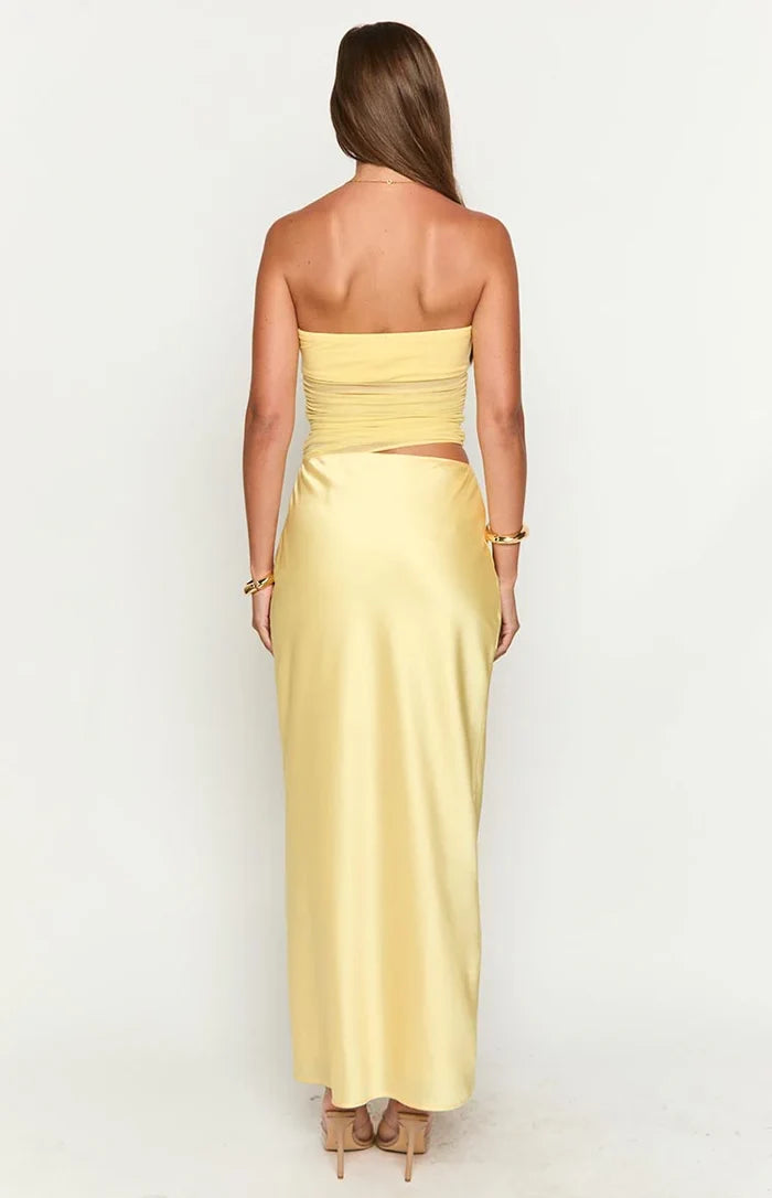 Elinor Yellow Satin Maxi Dress