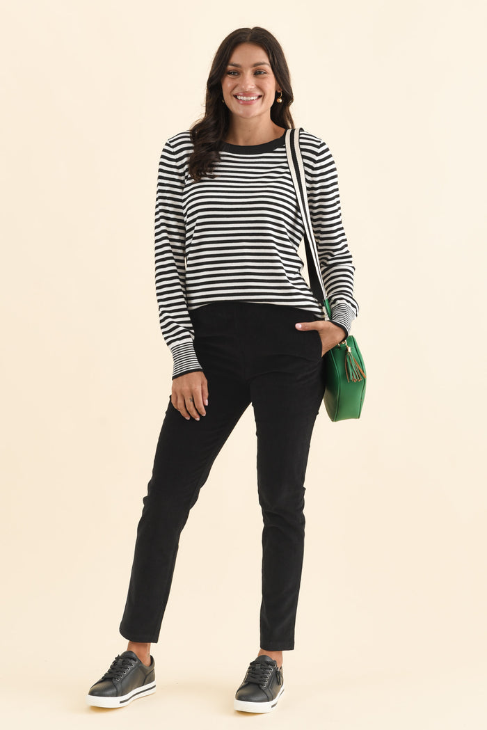 Elle Black Corduroy Pants,Brunette model,alt text|model:Brontie
