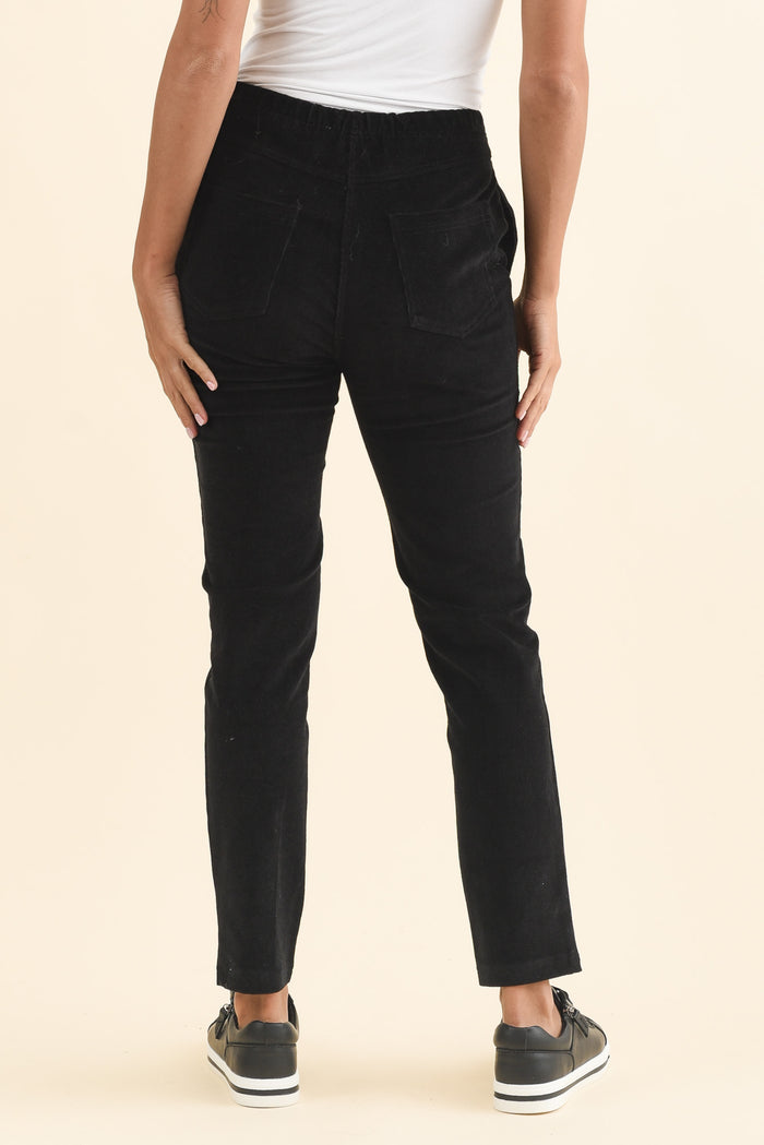 Elle Black Corduroy Pants,Brunette model,alt text|model:Brontie