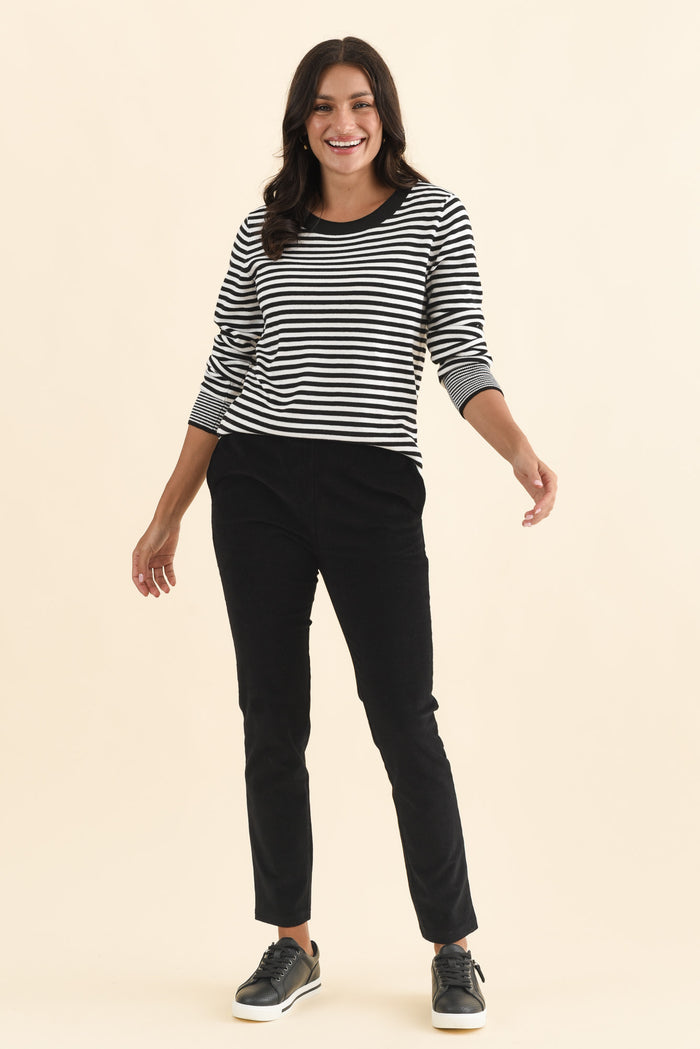 Elle Black Corduroy Pants,Brunette model,alt text|model:Brontie