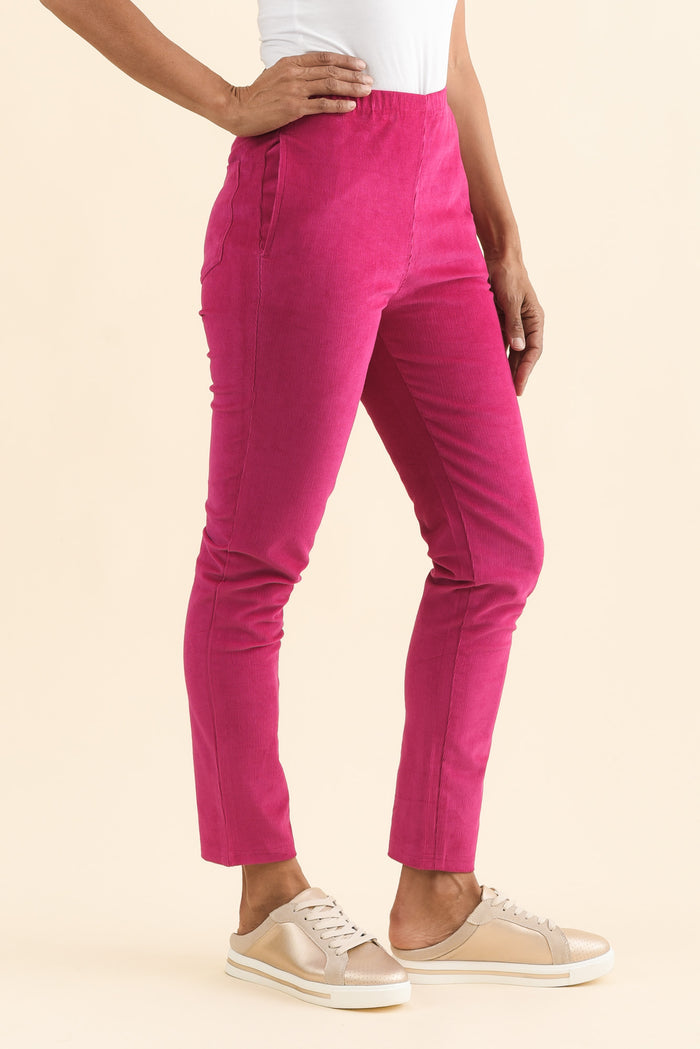 Elle Hot Pink Corduroy Pants,Brunette model,alt text|model:Cara