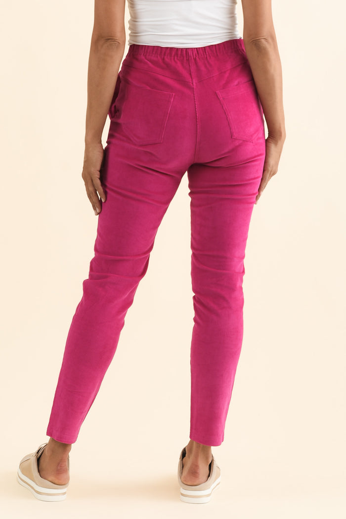 Elle Hot Pink Corduroy Pants,Brunette model,alt text|model:Cara