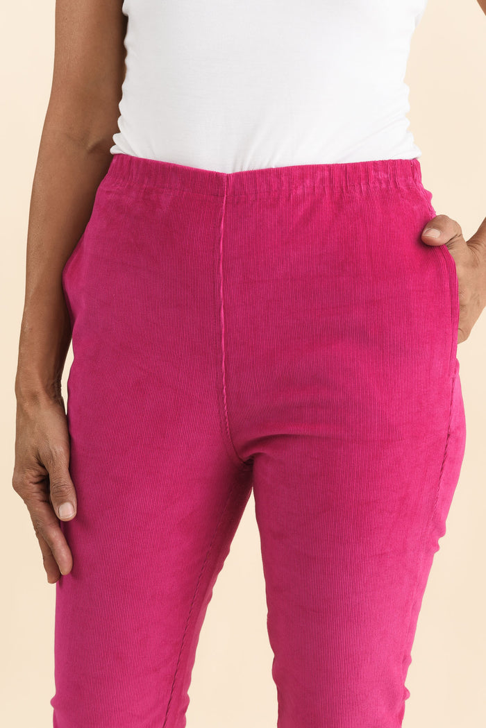 Elle Hot Pink Corduroy Pants,Brunette model,alt text|model:Cara