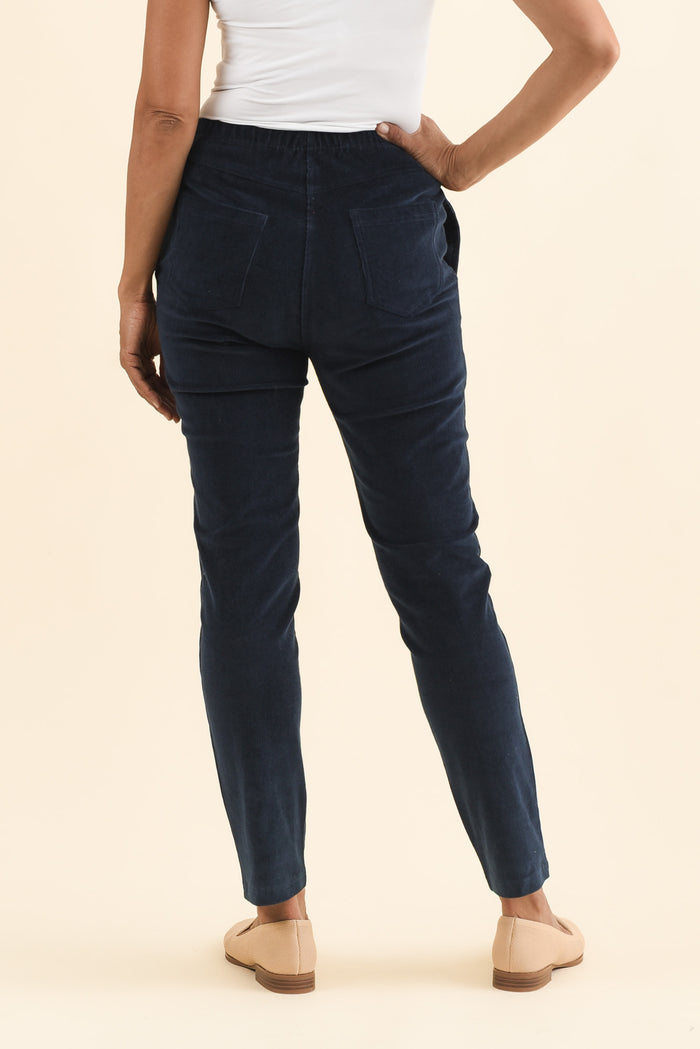 Elle Navy Corduroy Pants,Brunette model,alt text|model:Cara