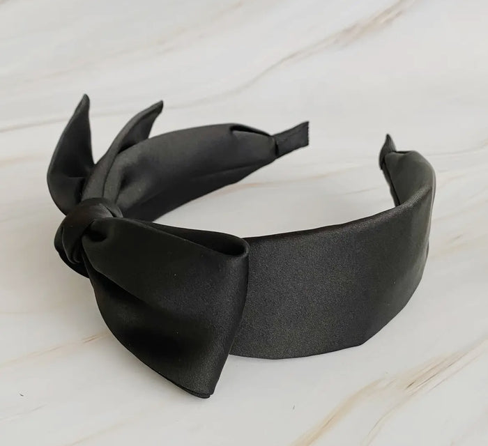 Ellison+Young Tied Satin Side Bow Headband-Black