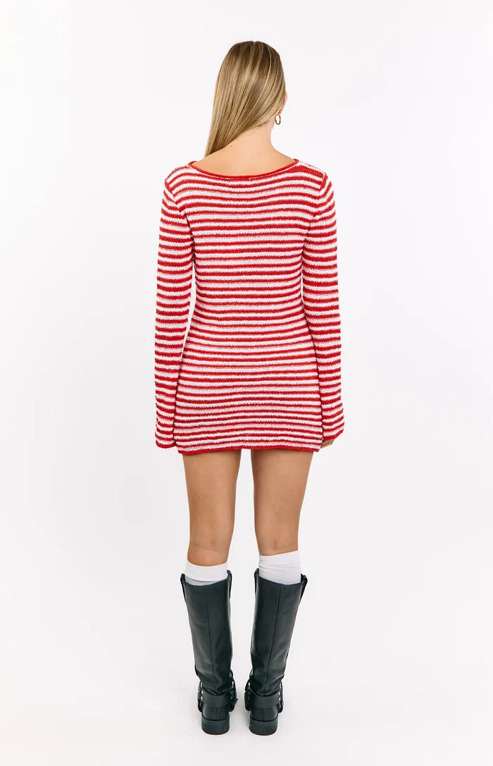 Elmer Red Stripe Long Sleeve Knit Mini Dress