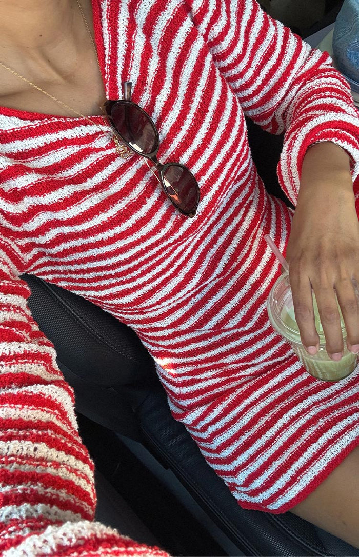 Elmer Red Stripe Long Sleeve Knit Mini Dress