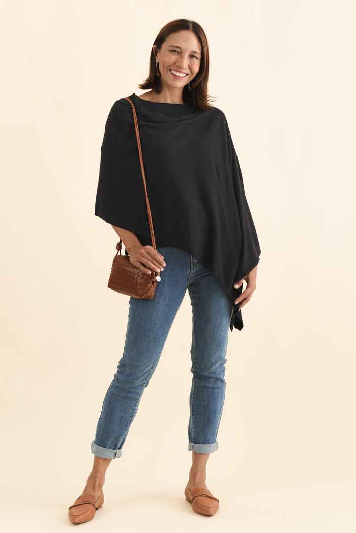 Elorie Black Cotton Cashmere Poncho