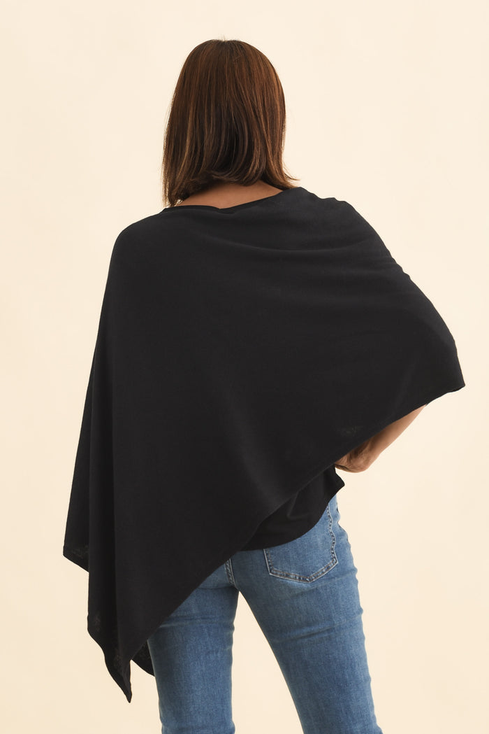 Elorie Black Cotton Cashmere Poncho