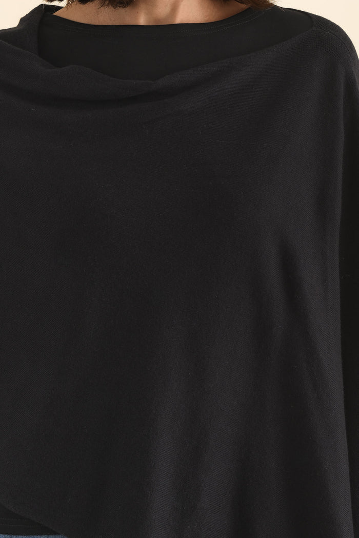 Elorie Black Cotton Cashmere Poncho