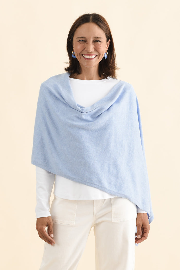 Elorie Blue Cotton Cashmere Poncho