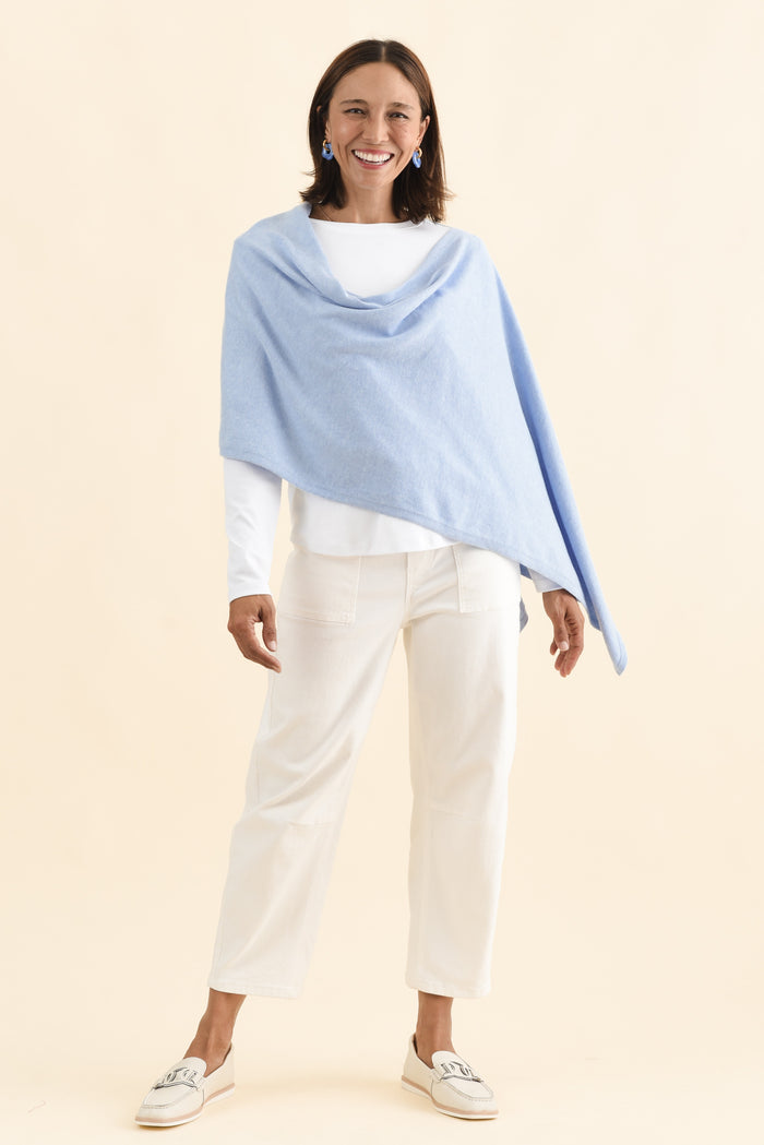 Elorie Blue Cotton Cashmere Poncho