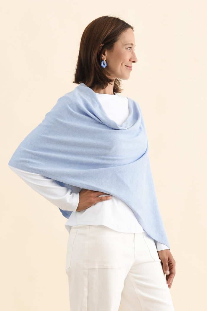 Elorie Blue Cotton Cashmere Poncho