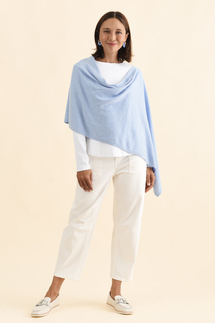 Elorie Blue Cotton Cashmere Poncho