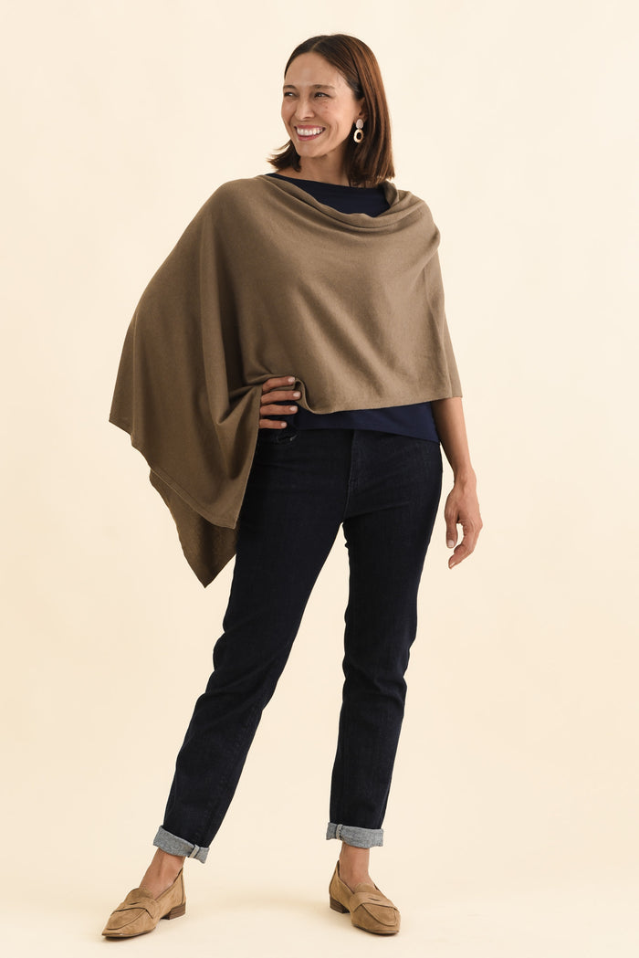 Elorie Khaki Cotton Cashmere Poncho