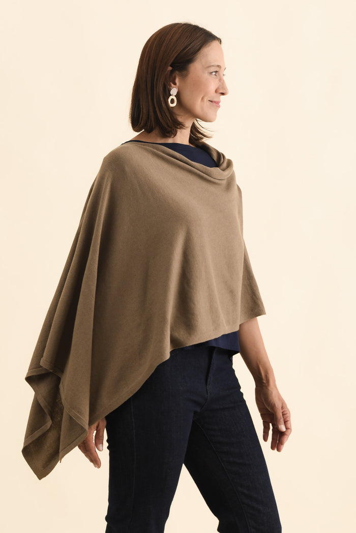 Elorie Khaki Cotton Cashmere Poncho