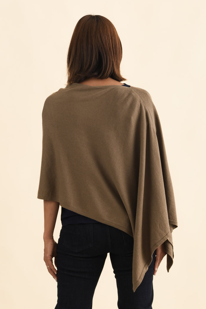 Elorie Khaki Cotton Cashmere Poncho