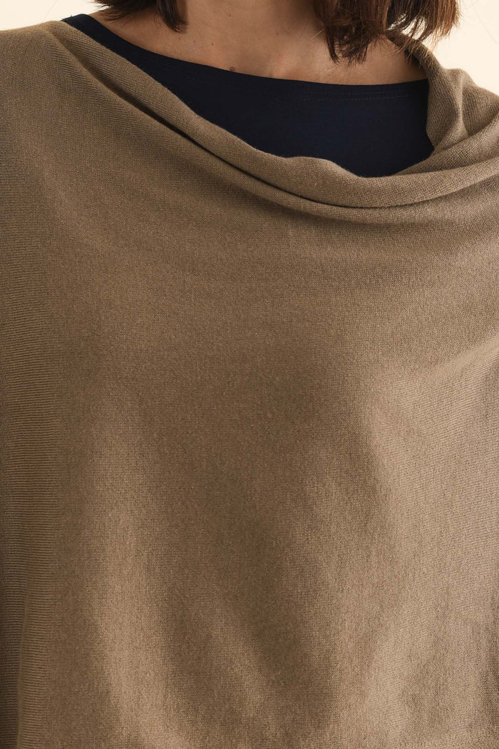 Elorie Khaki Cotton Cashmere Poncho