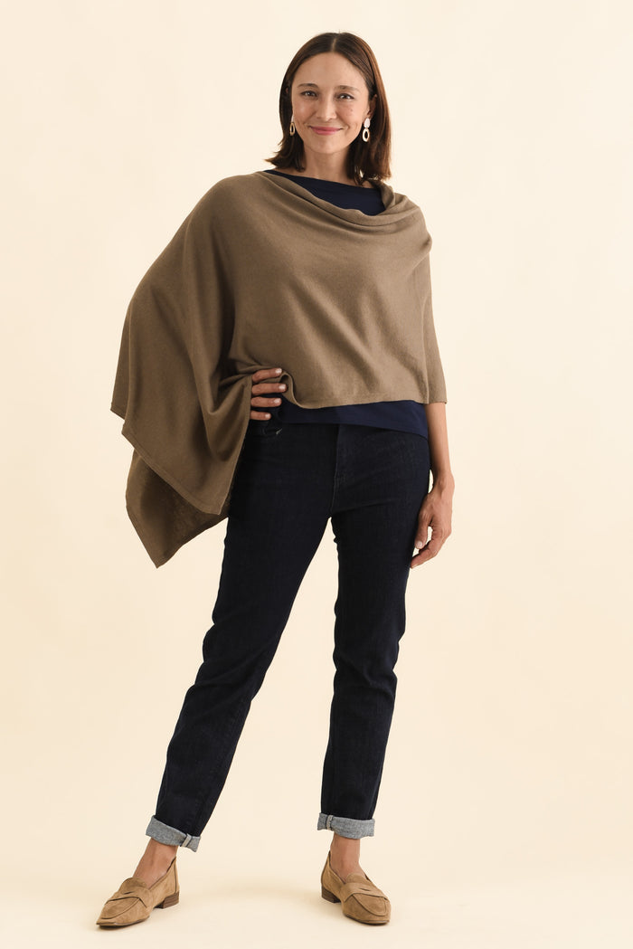 Elorie Khaki Cotton Cashmere Poncho