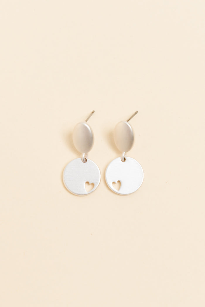 Elsa Silver Heart Disc Earrings