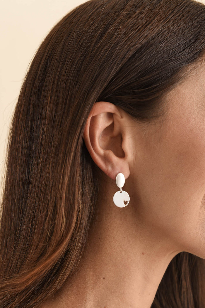 Elsa Silver Heart Disc Earrings
