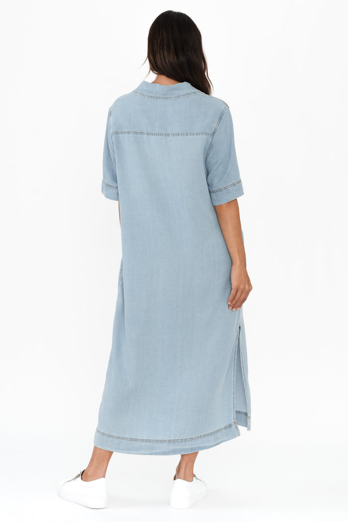 Emmy Blue Denim Shirt Dress,Brunette model,alt text|model:Cara