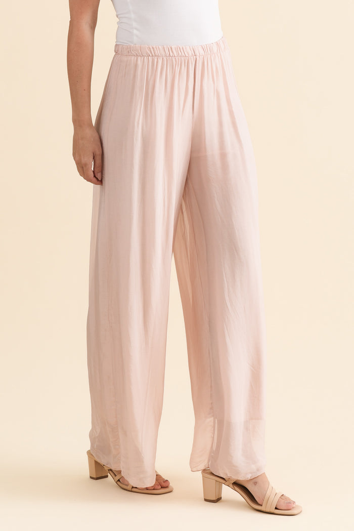 Enid Blush Silk Pants,Brunette model,alt text|model:MJ