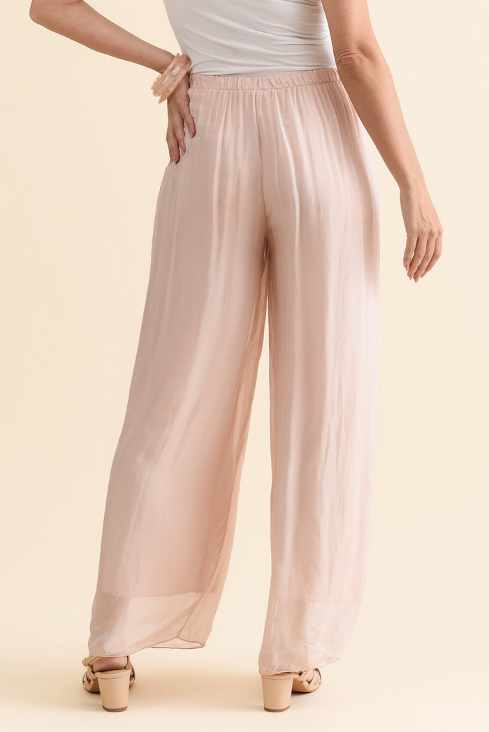 Enid Blush Silk Pants,Brunette model,alt text|model:MJ