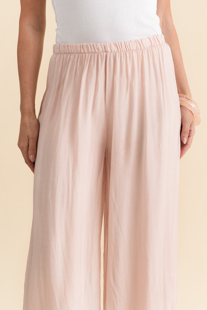 Enid Blush Silk Pants,Brunette model,alt text|model:MJ