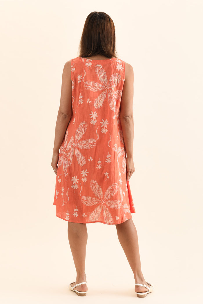 Enya Peach Flower Cotton Dress,Back,Brunette model,alt text|model:Cara