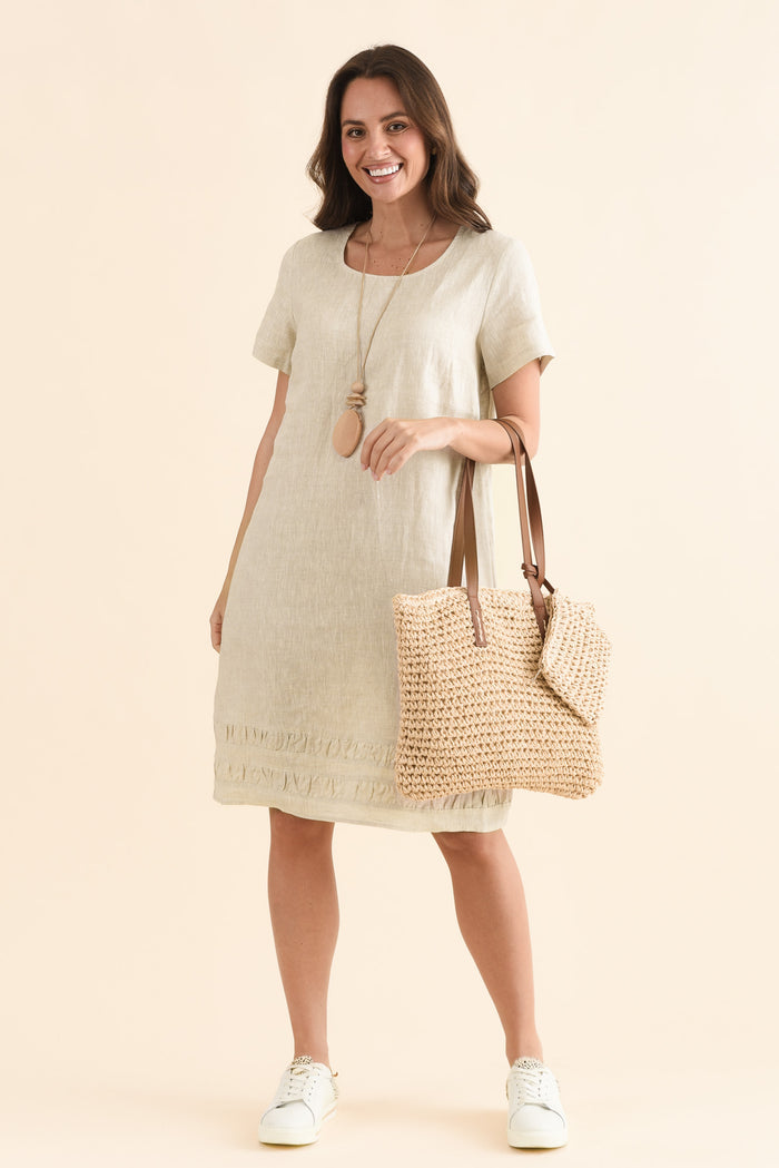 Erikson Natural Linen Pocket Dress,Front,Brunette model,alt text|model:MJ