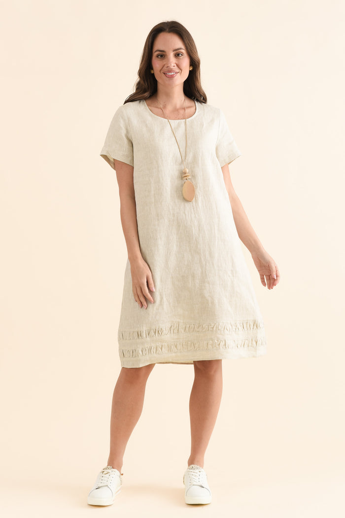 Erikson Natural Linen Pocket Dress,Full Body,Brunette model,alt text|model:MJ