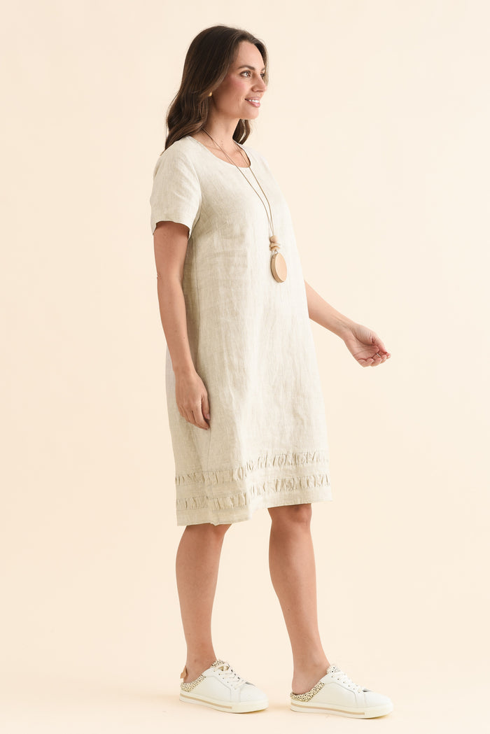 Erikson Natural Linen Pocket Dress,Side,Brunette model,alt text|model:MJ