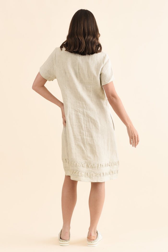 Erikson Natural Linen Pocket Dress,Back,Brunette model,alt text|model:MJ