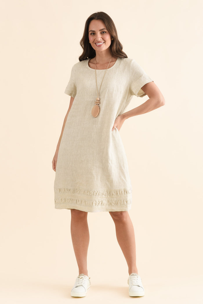 Erikson Natural Linen Pocket Dress,Full Body,Brunette model,alt text|model:MJ