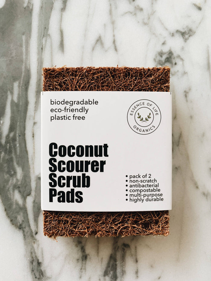 Essence of Life Organics Coconut Scourer Scrub Pads, 100% plant based and compostable, pack of 2