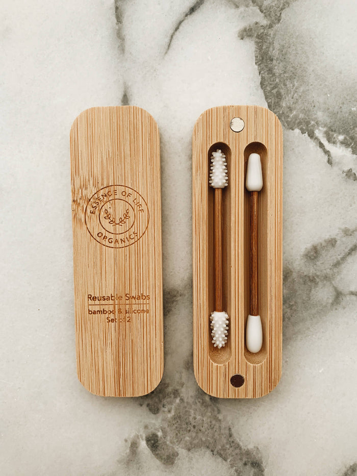 Essence of Life Organics Reusable Silicone and Bamboo Swabs, Set of 2