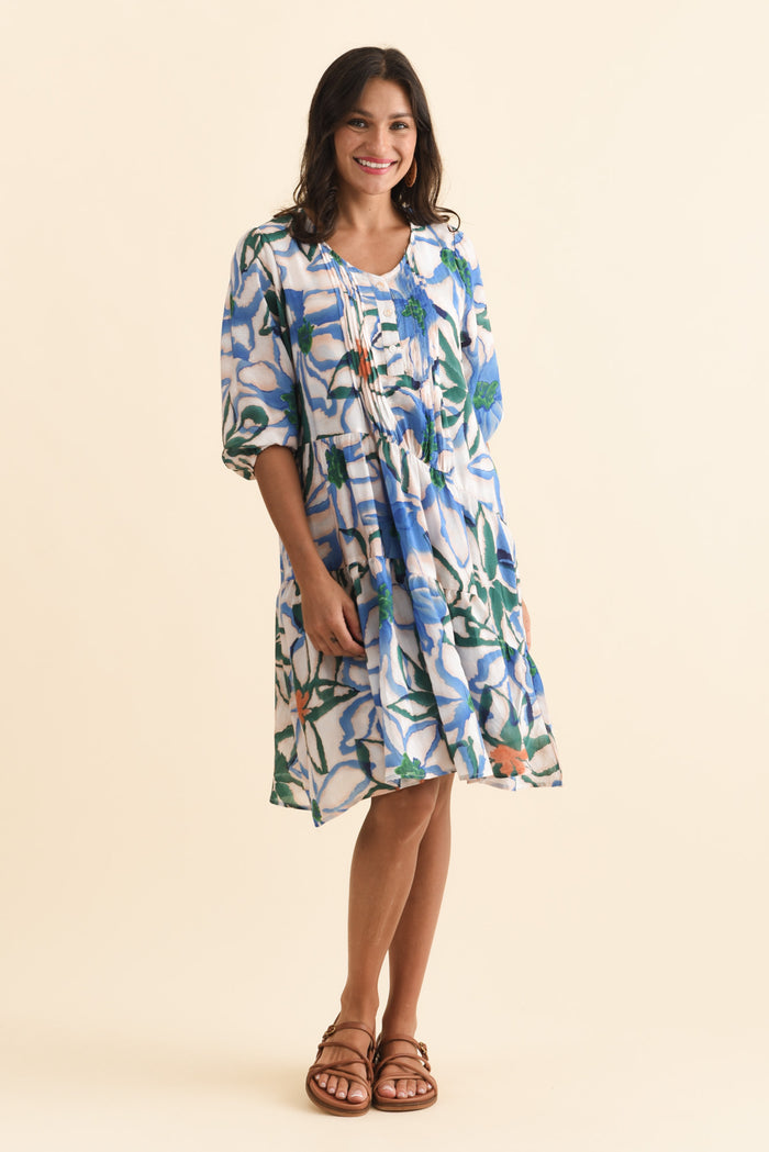 Esta Green Flower Sleeved Dress,Brunette model,alt text|model:Brontie