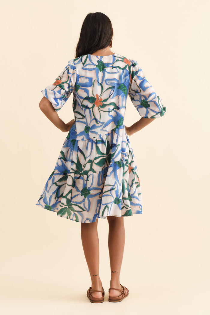 Esta Green Flower Sleeved Dress,Brunette model,alt text|model:Brontie