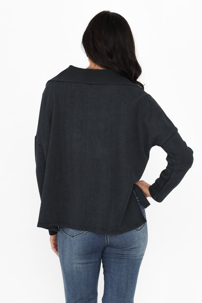 Etna Black Half Zip Sweatshirt,Brunette model,alt text|model:Brontie