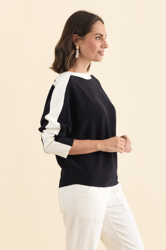 Eve Navy Contrast Boatneck Knit Jumper