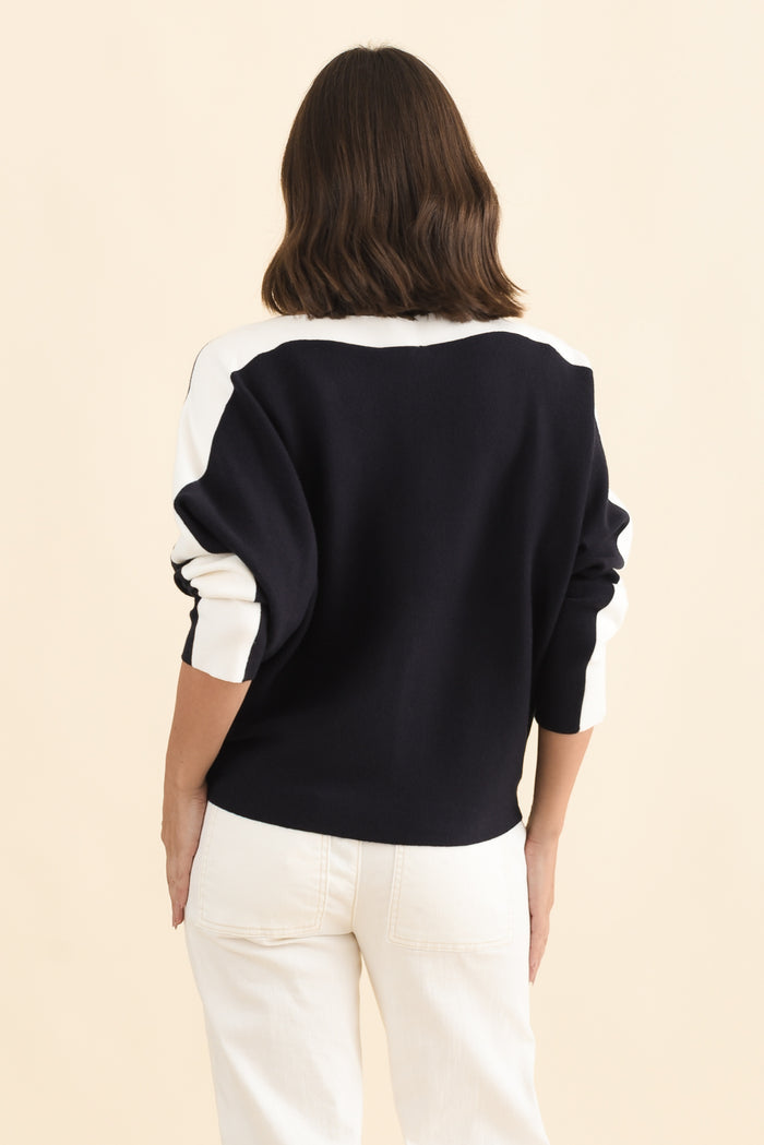Eve Navy Contrast Boatneck Knit Jumper