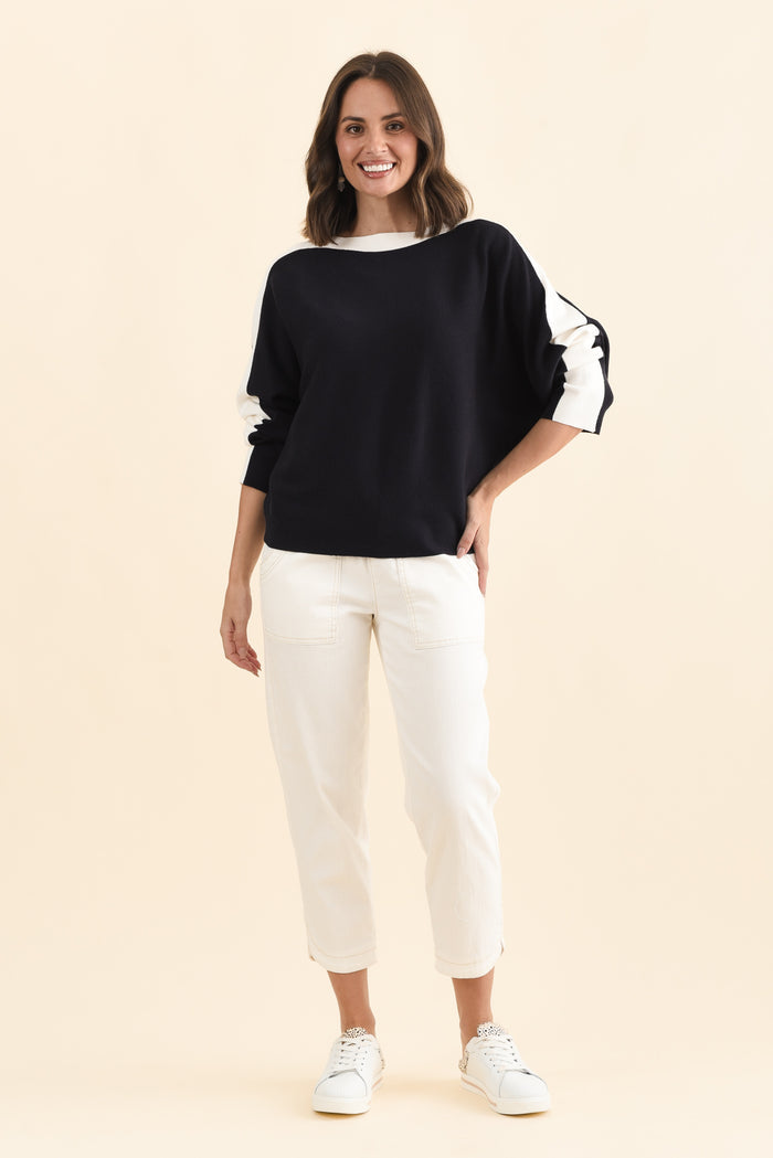 Eve Navy Contrast Boatneck Knit Jumper