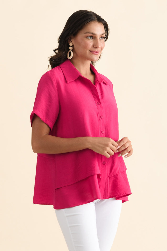 Ezra Hot Pink Layered Top,Brunette model,alt text|model:Brontie