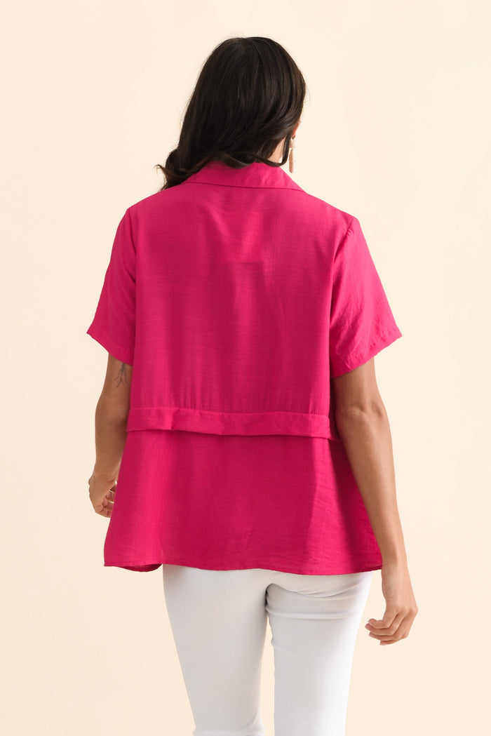 Ezra Hot Pink Layered Top,Brunette model,alt text|model:Brontie