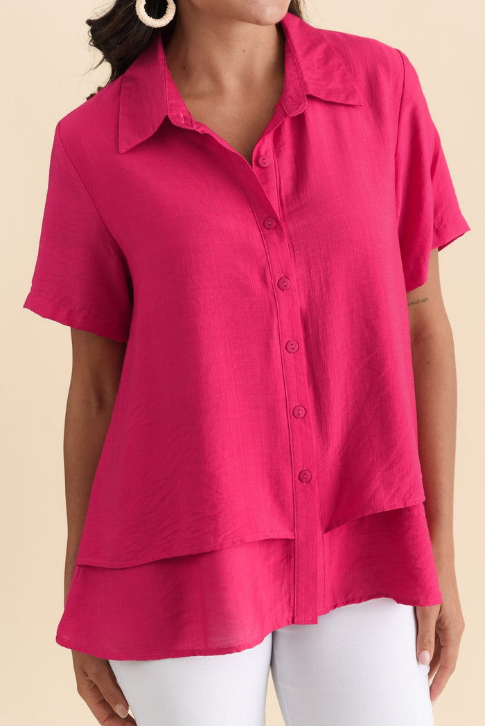 Ezra Hot Pink Layered Top,Brunette model,alt text|model:Brontie