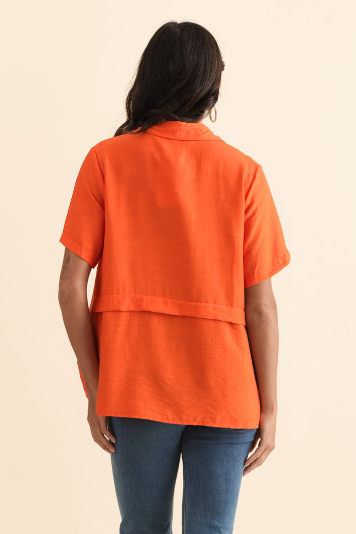 Ezra Orange Layered Top,Brunette model,alt text|model:Brontie