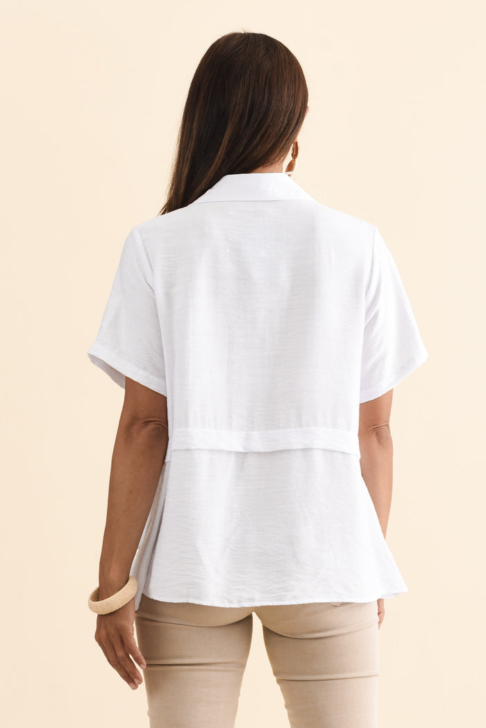 Ezra White Layered Top,Brunette model,alt text|model:Cara