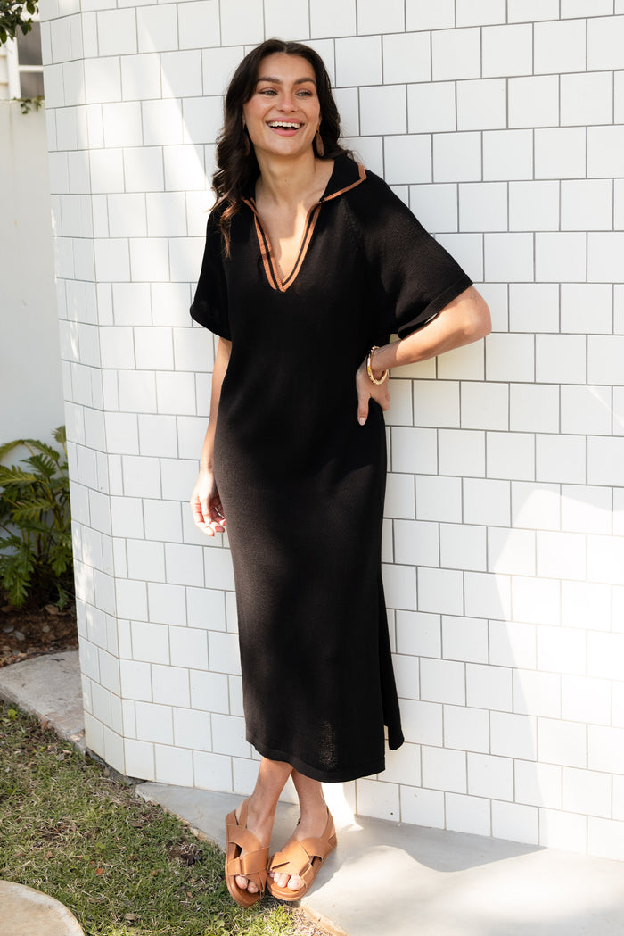 Fabiola Black Contrast Knit Dress,Lifestyle
